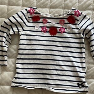 Navy and White Striped Kids Shirt with Floral Details